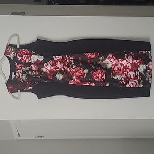 London Style Black + Red Floral Midi Dress